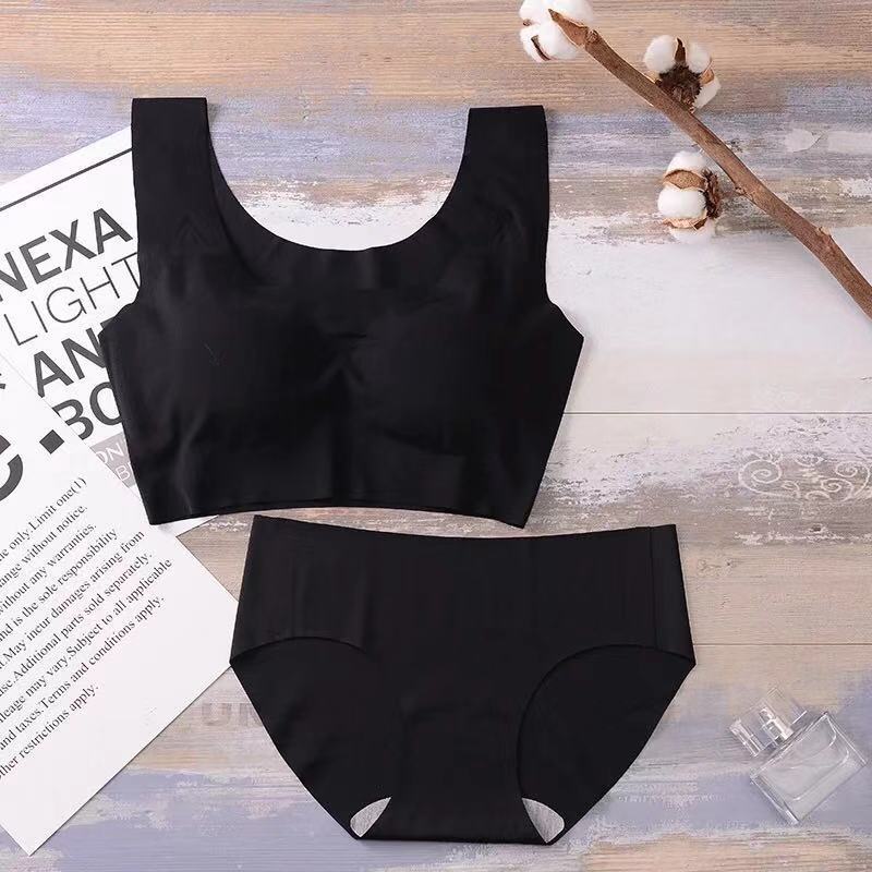 Conjunto de ropa interior sin costuras, sujetador de una pieza para dormir, sin aros, conjunto deportivo de dos piezas con efecto push-up, copa completa con almohadillas para el pecho