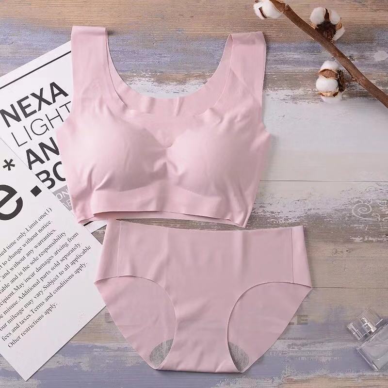 Conjunto de ropa interior sin costuras, sujetador de una pieza para dormir, sin aros, conjunto deportivo de dos piezas con efecto push-up, copa completa con almohadillas para el pecho