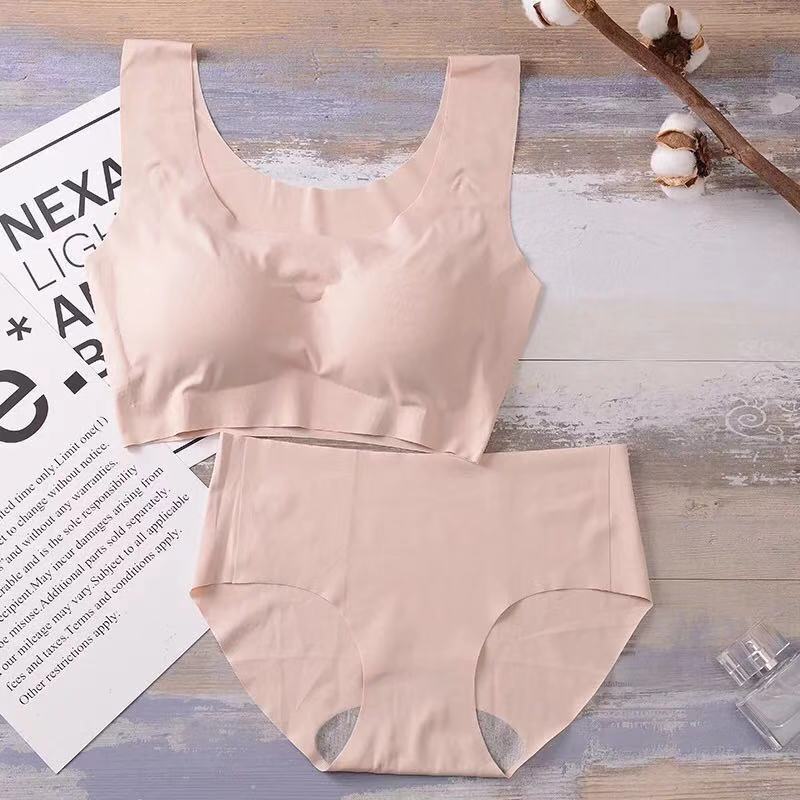 Conjunto de ropa interior sin costuras, sujetador de una pieza para dormir, sin aros, conjunto deportivo de dos piezas con efecto push-up, copa completa con almohadillas para el pecho