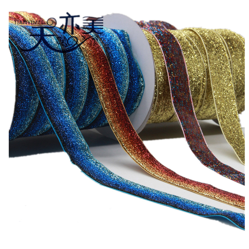 Cinta de terciopelo de color Tianyimei de 0.6-3.8cm en stock, cinta de terciopelo tipo "ganso" con hilo metálico, pequeña cinta de terciopelo estilo Chanel para accesorios.