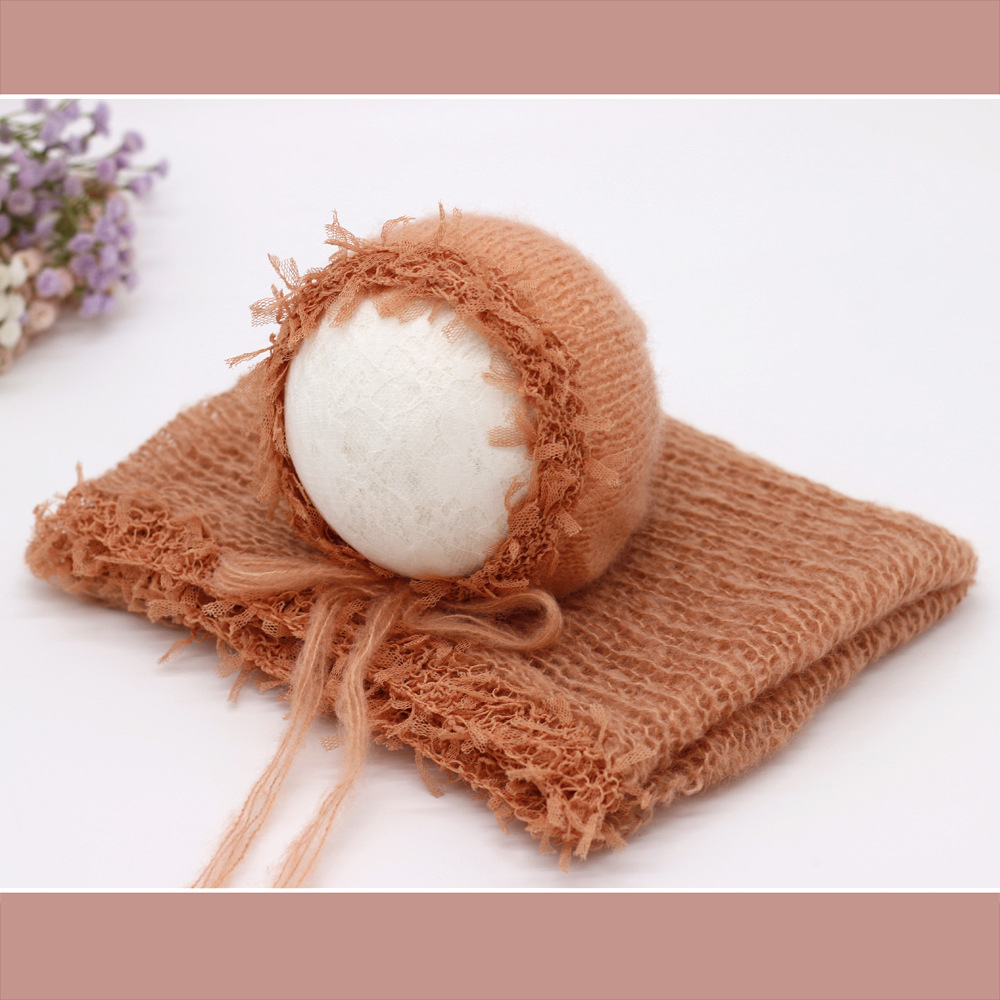 Transfronterizo nuevo recién nacido fotografía ropa bebé fotografía abrigo paño + sombrero mohair encaje envoltura hilo