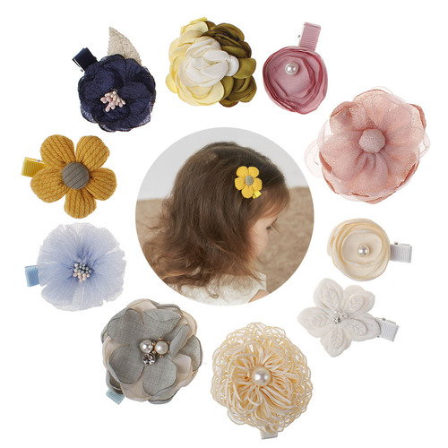 Children's hairpins European and American little girl baby headwear cute fabric flower edge clip hairpin hair accessories set 10 pieces