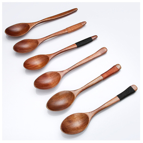 Nanmu creative Japanese-style winding honey small spoon solid wood coffee spoon dessert retro small spoon large lacquer spoon