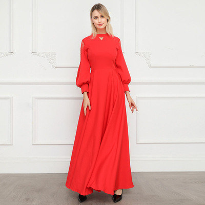 长袖魅惑蕾丝宴会优雅气质长礼服主持长裙年会发布大码长款/9696|ru