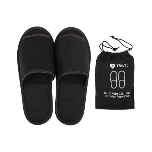 Travel Portable Disposable Foldable Slippers, Hotel Cotton Slippers Printed for Both Men and Women, Indoor Black and Gray