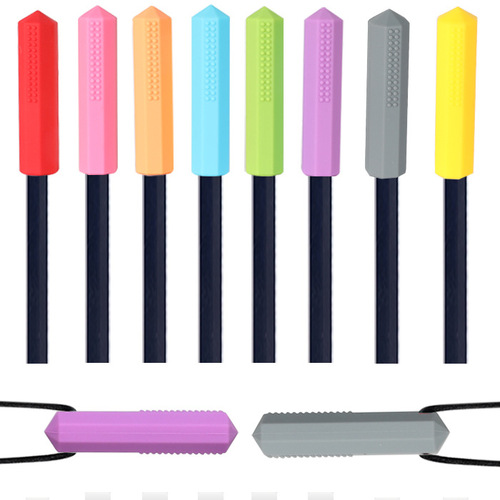 Octagonal gemstone silicone teether baby chewing pencil cap molar stick children's pen set toy chewing glue wholesale