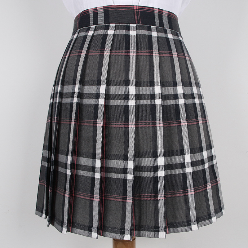 Gray cherry blossom powder black and white No. 33 grid skirt