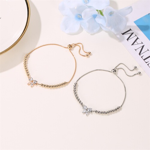 Ins style small fresh micro-inlaid zircon bow bracelet Korean style literary sweet beading adjustable student bracelet