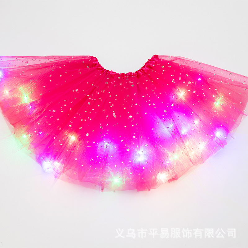 Falda de tutú para niños vestido de LED con luz ins Comercio exterior falda de lentejuelas de estrellas europeas y americanas pettiskirt falda de malla luminosa