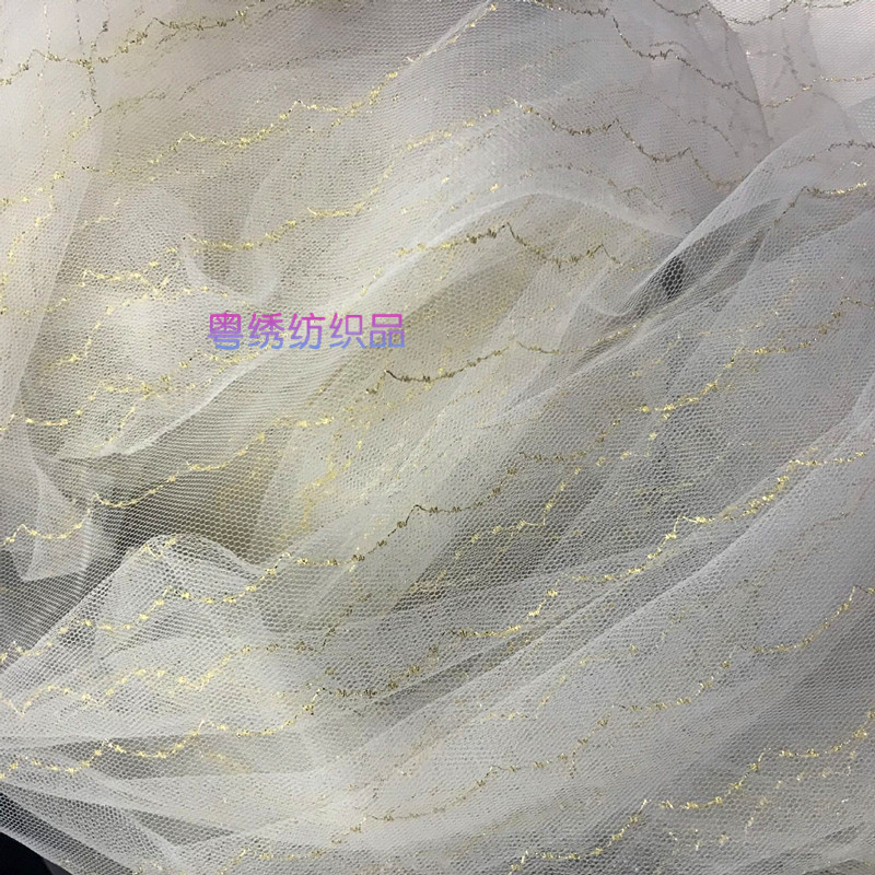 Fábrica directa malla de nylon jacquard seda oro onda hexagonal base tela los niños ropa