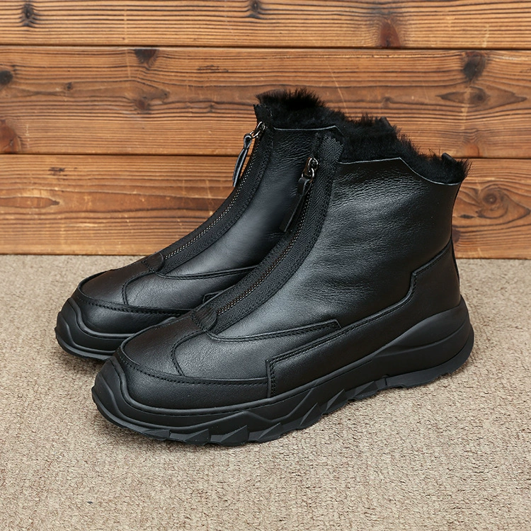 Новые зимние ботинки из овчины, теплые овчинные высокие модные ботинки для мужчин, повседневные ботинки для мужчин с передней молнией.