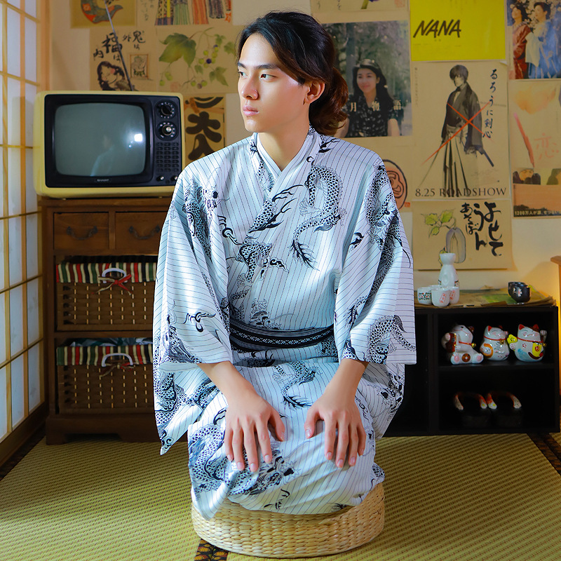 和服男条纹小黑龙传统日本正装夏日祭和风传统服饰不易皱免熨烫