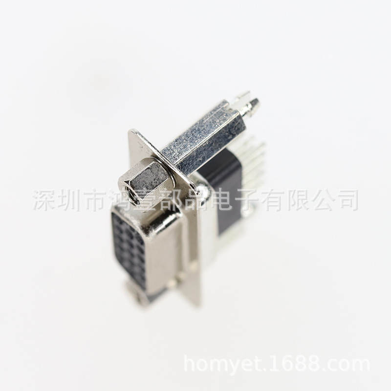 鸿壹厂家供应VGA插座 D-SUB连接器HDP后直插15P黑胶母座
