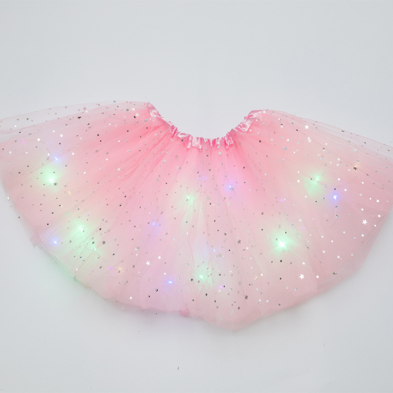 Falda de tutú para niños vestido de LED con luz ins Comercio exterior falda de lentejuelas de estrellas europeas y americanas pettiskirt falda de malla luminosa