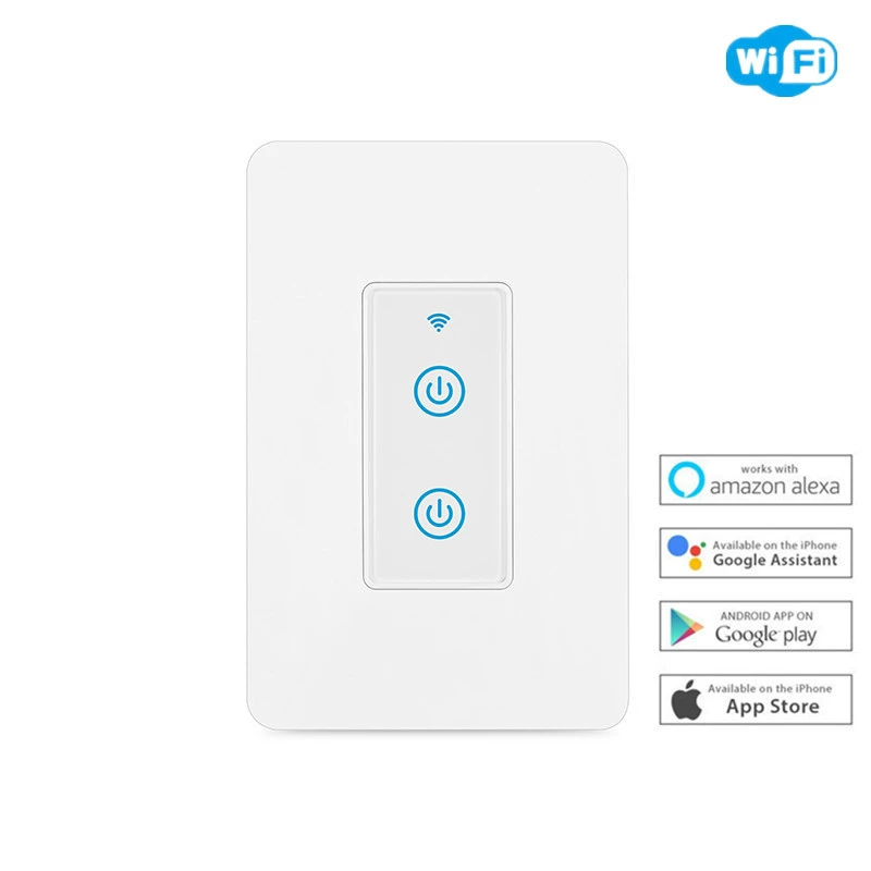 Беспроводной умный выключатель DS-123-2D, Wi‑Fi сенсорный двойной, совместим с Alexa & Google Assistant