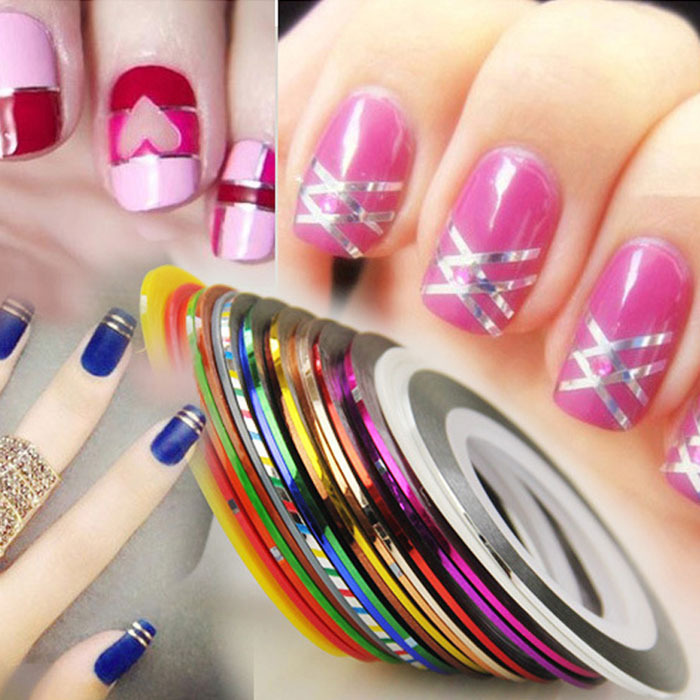 Foreign trade wholesale nail nail decorations Gold and Silver line painted line with adhesive can be directly pasted 10 colors/set