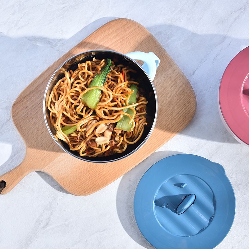 Tazón de fideos instantáneos de acero inoxidable 304 con tapa lonchera de estudiante lonchera aislada portátil lonchera