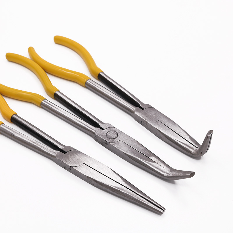 Alicates de Acero 45 de Alta Resistencia para Agarre en Ángulos de 25, 45 y 90 Grados, Alicates de Punta Redonda Tipo O, Alicates de Punta Aguja de 11 Pulgadas, Acero con Alto Contenido de Carbono.