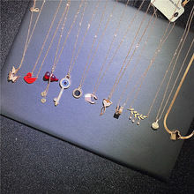 日韩版时尚18K玫瑰金动物双环项链女简约锁骨链钛钢饰品吊坠批发