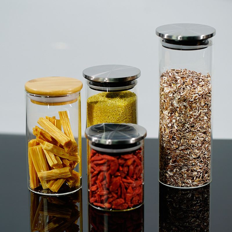 Botella de almacenamiento de cocina de borosilicato de alta resistencia, recipiente para té con tapa de bambú, frasco de vidrio para granos y aperitivos, frasco transparente sellado para porciones. image 4