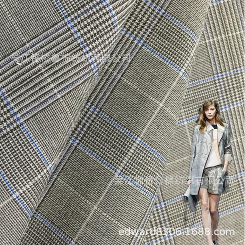 经弹色织格子提花罗缎70d+40D*10S锦纶人棉涤交织超强弹力布磨毛
