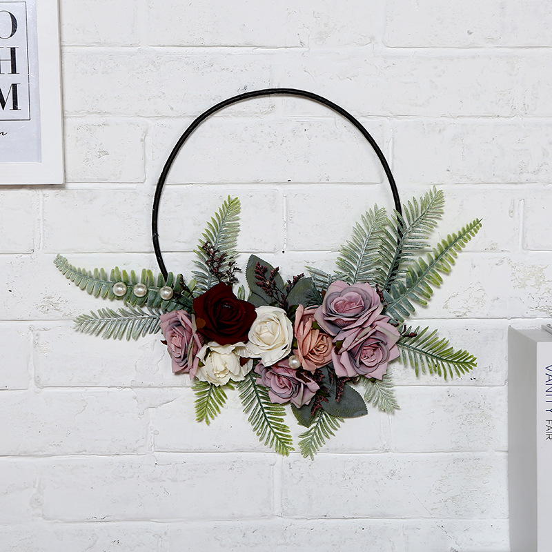 Bridal Hand-held Flower Living Room Decorations Wrought Iron Pendant Nordic Indoor Plants Valentine's Day Wreath