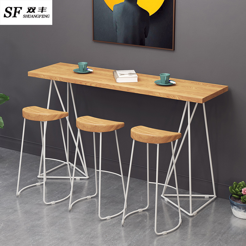 Modern Simple Solid Wood Bar Table and Chair Small Apartment Household Dining Room Wall Long Table Milk Tea Shop High-foot Table