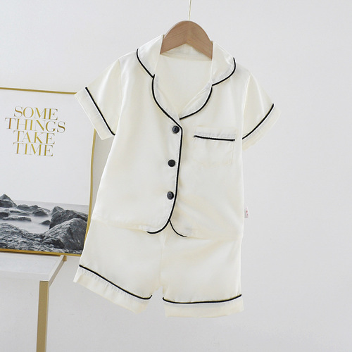 Mufurui children's wholesale one-piece drop-shipping for small and medium-sized children 0-4 years old solid color pajamas short-sleeved sets Korean style single-breasted