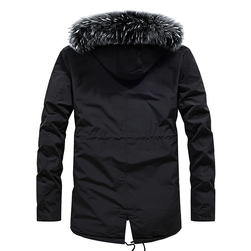 Otoño e invierno al aire libre solo ganso cálido abrigo de algodón acolchado de mediana edad para hombres ocasionales engrosado Cuello de piel de longitud media Abrigo acolchado de algodón transfronterizo Amazon