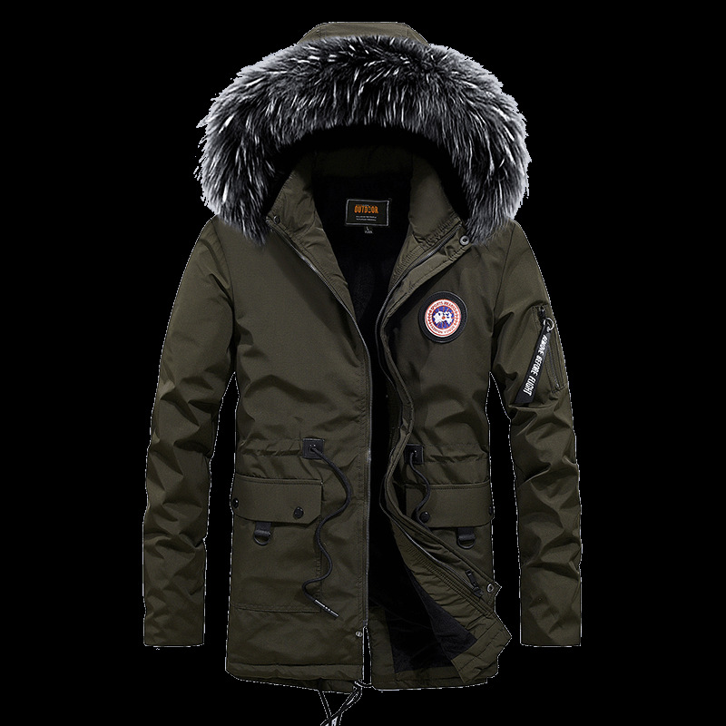 Otoño e invierno al aire libre solo ganso cálido abrigo de algodón acolchado de mediana edad para hombres ocasionales engrosado Cuello de piel de longitud media Abrigo acolchado de algodón transfronterizo Amazon