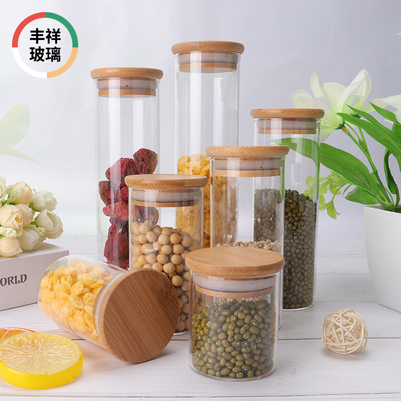 53直口批发玻璃茶叶密封罐厨房用品带盖杂粮食品储物罐透明玻璃瓶