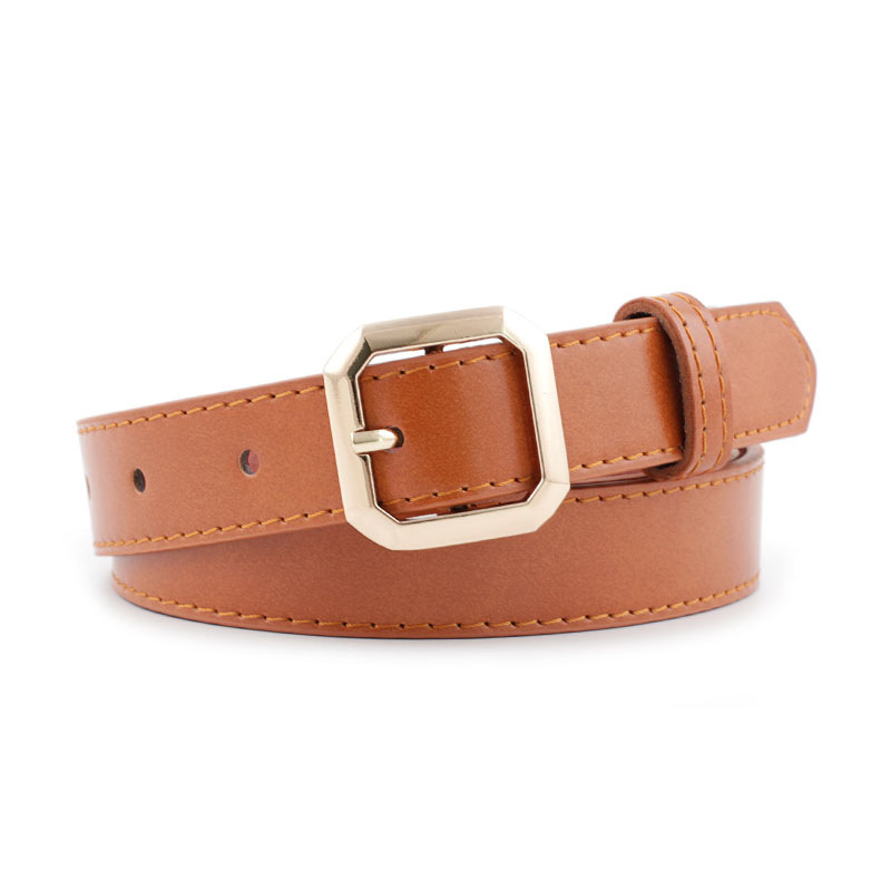 Cinturón de Moda para Mujer con Hebilla Dorada Octagonal - Camel