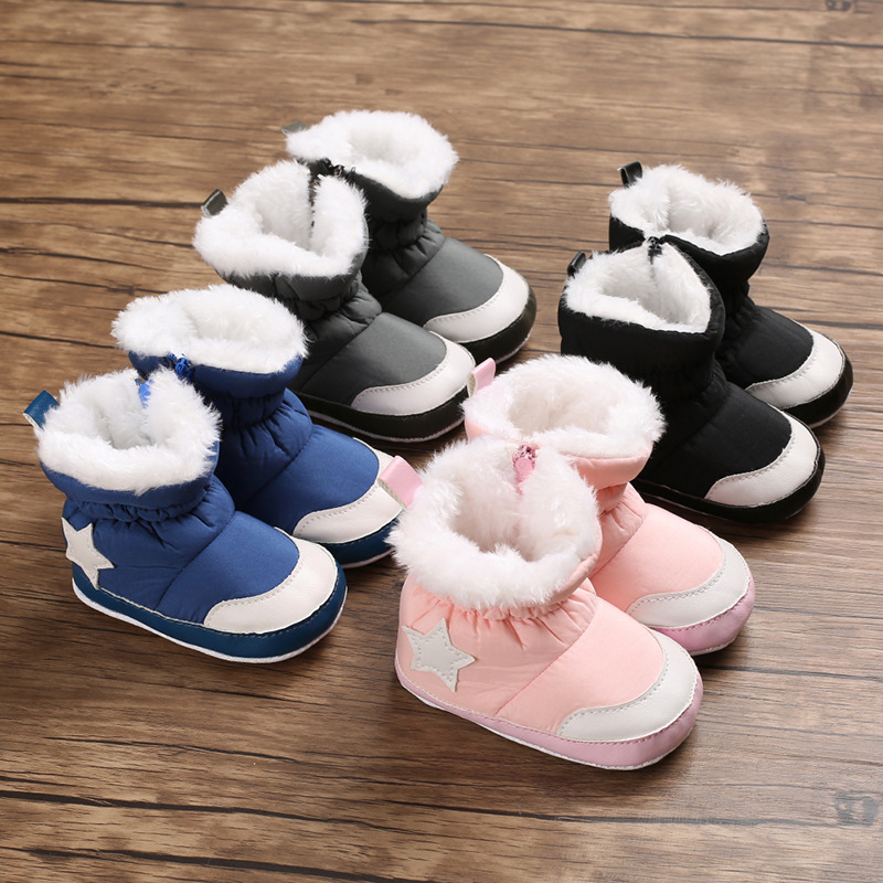 babyshoes冬季款0-1岁男女宝宝鞋软底雪地靴五角星加厚婴儿学步鞋