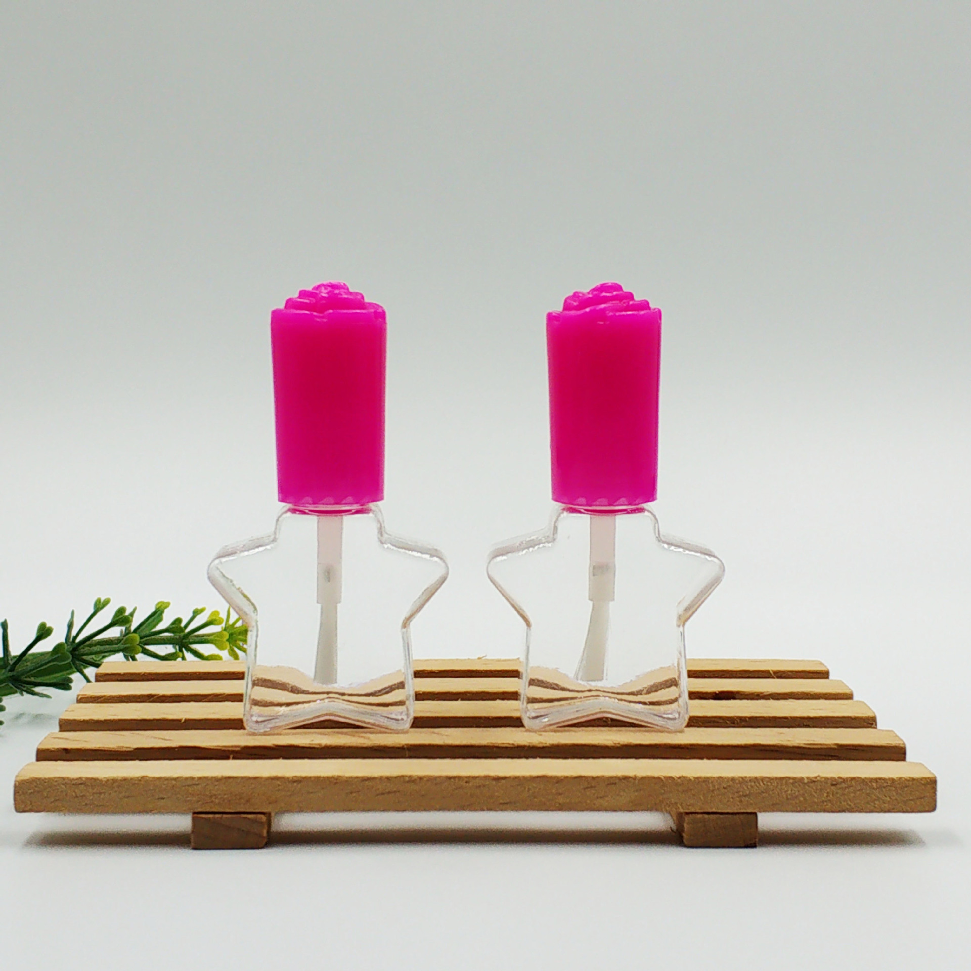 五角星儿童6ml塑料指甲油瓶水性指甲瓶 PETG 玫瑰花盖带毛刷空瓶