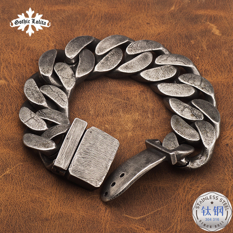 Cross-border Hot Selling European and American Retro Motorcycle Style Bracelet Men's Aggressive Personality Wide Version Thick Punk Men's Titanium Steel Bracelet