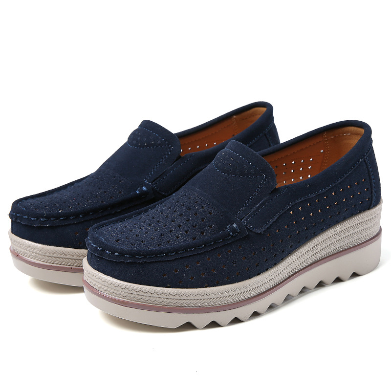 Zapatos de mujer de estilo británico 2019 verano y otoño plataforma de cuña hueca piel de vaca zapatos de mujer talla grande mamá slip-on zapatos de balanceo