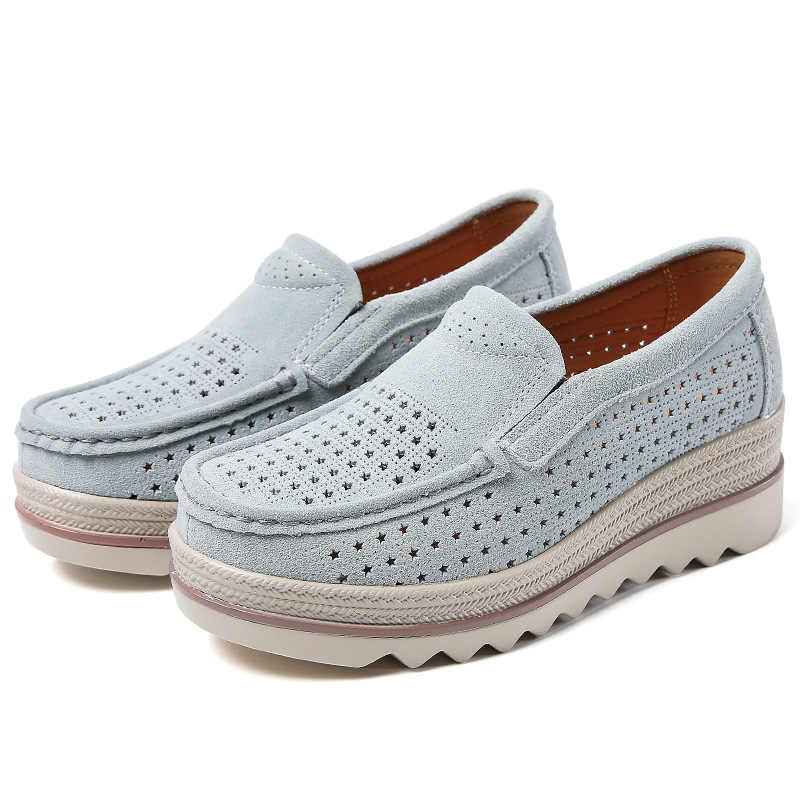 Zapatos de mujer de estilo británico 2019 verano y otoño plataforma de cuña hueca piel de vaca zapatos de mujer talla grande mamá slip-on zapatos de balanceo