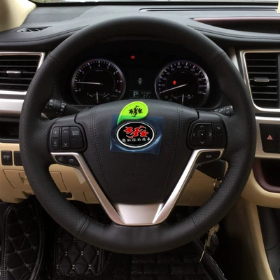 Car hand sewing handle cover for Toyota Highlander special car Mangi leather steering wheel cover wholesale car handle cover (Steering wheel cover)