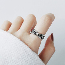 简约韩版森系编织锁链戒指女小清新创意泰银交叉开口戒指批发饰品