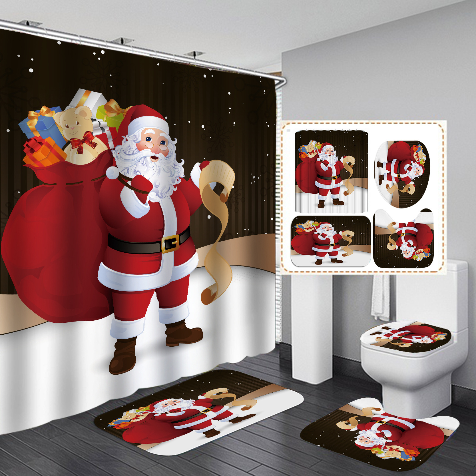 Transfronterizos calientes venta de impresión digital poliéster impermeable serie de navidad cortina de baño fábrica directa cortina al por mayor