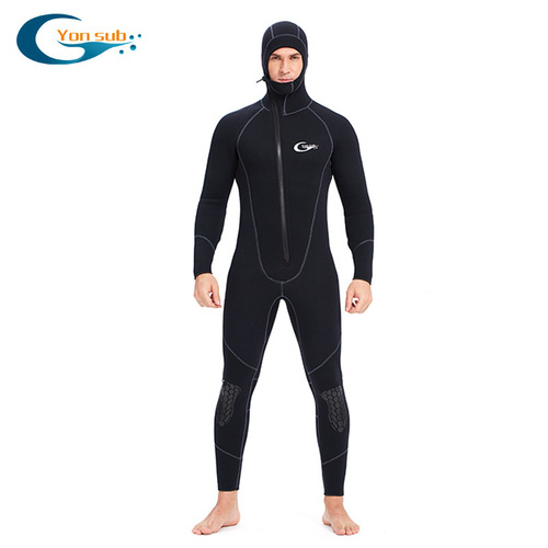 Hooded warm men's and women's 5mm wetsuit one-piece front zipper hooded cold-proof suit surfing suit wetsuit