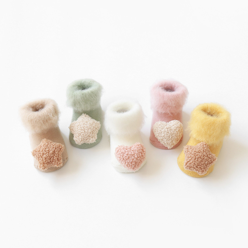 婴儿袜子秋冬加绒加厚宝宝袜公仔毛圈防滑新生儿地板袜baby socks