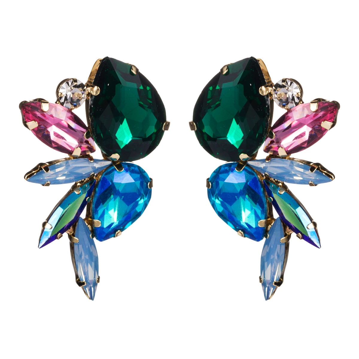 Fashionable glass trend earrings, European style, internet celebrity, diamond encrusted