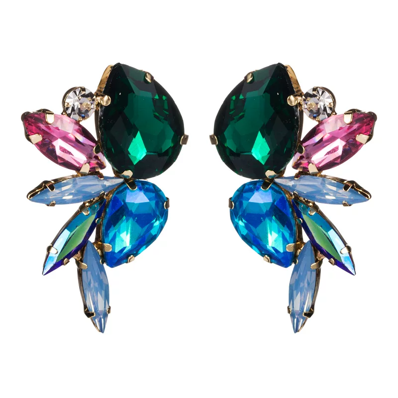 Fashionable glass trend earrings, European style, internet celebrity, diamond encrusted