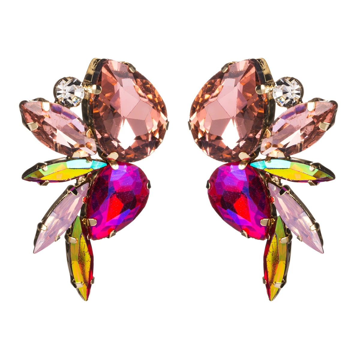 Fashionable glass trend earrings, European style, internet celebrity, diamond encrusted
