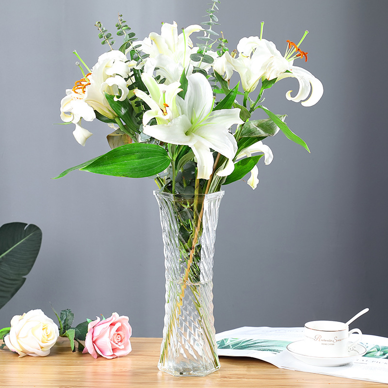 Florero de cristal 30 hexagonal transparente grande hidropónico rico lirio bambú florero escritorio Sala estar casera