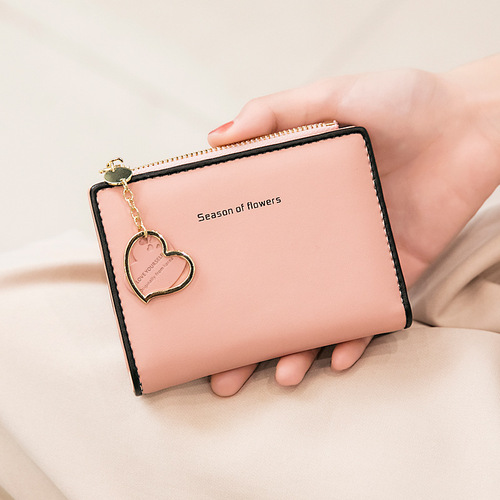 Leather Wallet for Women, Ultra-Slim Short Wallet, 2024 New Model, Korean Style Cute Student Simple Money Clip Card Case Minimalist Zipper Wallet