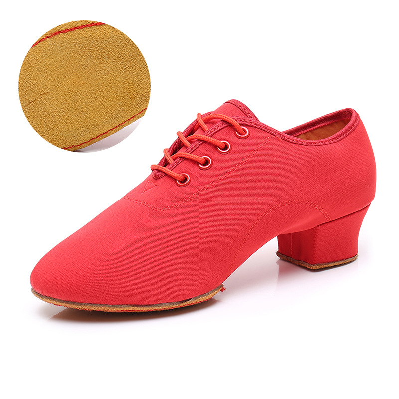 Zapatos de profesor de tacón alto de las mujeres zapatos de baile latino de tela Oxford zapatos de baile de fondo suave profesional zapatos de baile cuadrados de baile de jazz