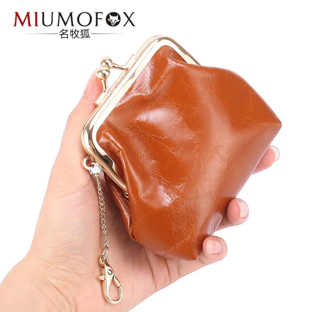 European and American Retro Head Layer Oil Wax Cow Wallet Coin Purse Women's Ins Small Earphones Foreign Trade Coin Bag Storage Bag