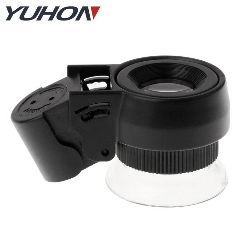 Карманный Тип 45 раз с увеличительным стеклом детектора денег СИД света УЛЬТРАФИОЛЕТОВЫМ/портативным мини микроскопом Карманный ХД с кожаным случаем